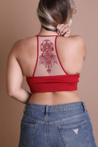 Plus Size Tattoo Mesh Racerback Bralette